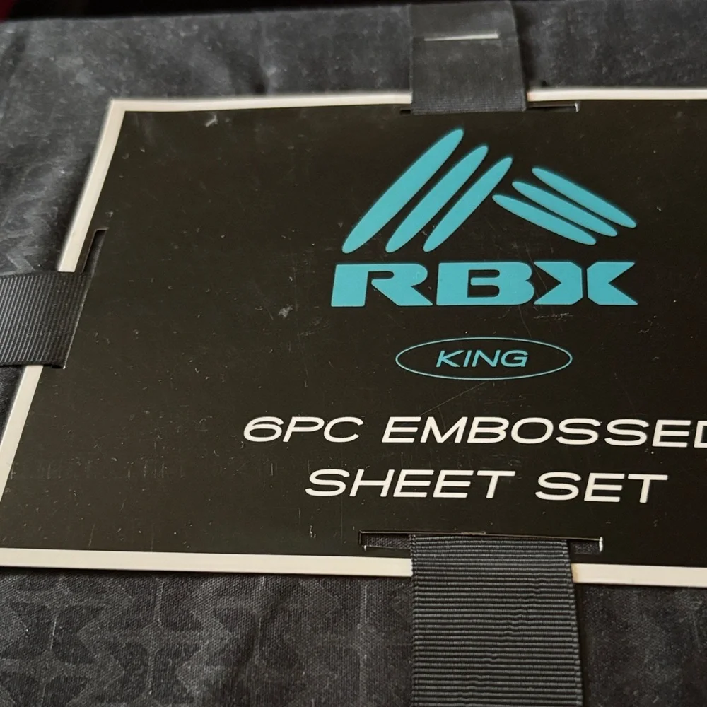 Sheet set 6 pc embossed new King size black RBX polyester 4 pillowcases 2 sheets